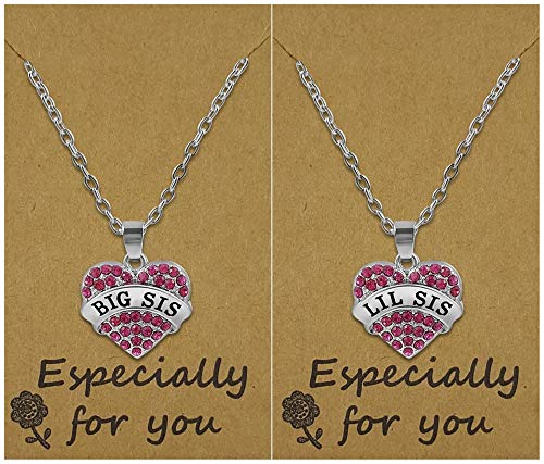 Cute Gifts for Girls, Teens, Tweens, Nieces, Granddaughters, Stocking Stuffer Ideas, Big Sis & Lil Sis Valentine Heart Necklace Set, 2 Sister Necklaces for Teens & Girls, Big & Little Sisters Jewelry Gifts for Twin Girls, Christmas Jewelry Presents (Dark