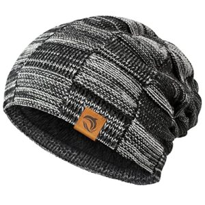 urecover beanie hats gifts for men women: unisex winter slouchy knit fleece cap christmas stocking stuffers for teens adults dark black