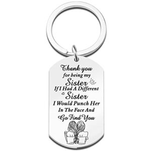 sisters gift from sister brother, thanks for being my sister keychain womens teen girls stocking stuffer for women girls to my sister sister gift big little sister soul sister gift christmas birthday