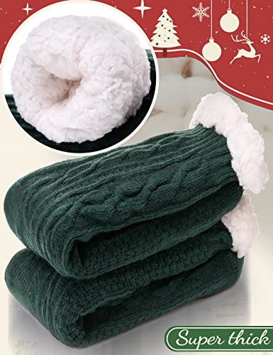 ANTSANG Mens Fuzzy Slipper Socks Fluffy Cozy Cabin Winter Warm Fleece Soft Thick Comfy Anti Slip Christmas Gift Stocking Stuffer for Teen Boys(Green)