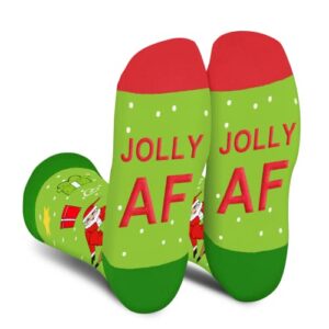 Funny Christmas Socks for Men Women Teens Boys - Jolly Af Secret Santa Gifts Christmas Novelty Fun Crew Funky Cute Crazy Silly Socks Funny Xmas Stocking Stuffers