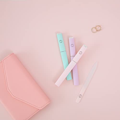 Best Crystal Glass Nail File for Women, Protective Travel Case, Professional Salon Fingernail Files for Pretty Manicure, Great for Natural, Gel and Acrylic Fake Nails, Better Emery Boards, Pink 2mm