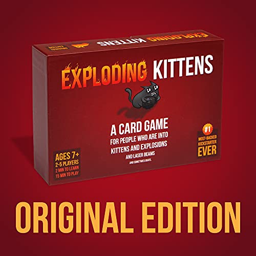 Exploding Kittens Card Game - Original Edition, Fun Family Games for Adults Teens & Kids - Fun Russian Roulette Card Games - 15 Min, Ages 7+, 2-5 Players