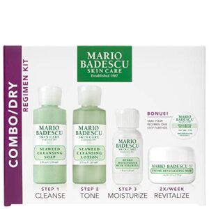 mario badescu combo/dry regimen 5 piece kit, skincare gift set includes seaweed cleansing soap, seaweed cleansing lotion, hydro moisturizer, enzyme revitalizing mask, and hyaluronic eye cream