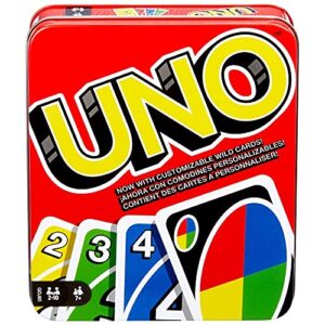 uno card game, gift for kids and adults, family game for camping and travel in storage tin box [amazon exclusive]