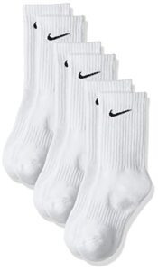 nike everyday cushion crew training socks, unisex socks with sweat-wicking technology and impact cushioning (3 pair), white/black, large