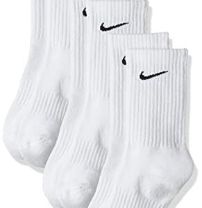 Nike Everyday Cushion Crew Training Socks, Unisex Socks with Sweat-Wicking Technology and Impact Cushioning (3 Pair), White/Black, Large