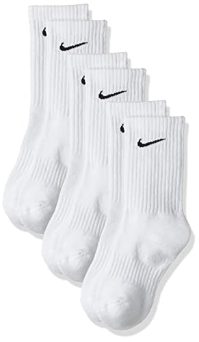 Nike Everyday Cushion Crew Training Socks, Unisex Socks with Sweat-Wicking Technology and Impact Cushioning (3 Pair), White/Black, Large