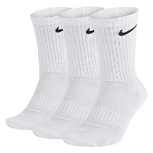 Nike Everyday Cushion Crew Training Socks, Unisex Socks with Sweat-Wicking Technology and Impact Cushioning (3 Pair), White/Black, Large