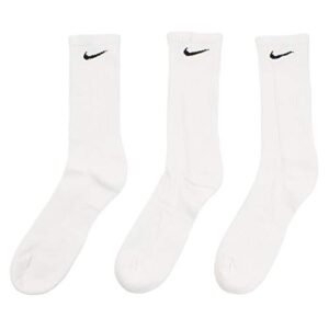 Nike Everyday Cushion Crew Training Socks, Unisex Socks with Sweat-Wicking Technology and Impact Cushioning (3 Pair), White/Black, Large