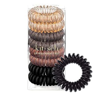 kitsch spiral hair ties for women – waterproof teleties & ponytail holders for teens | stylish phone cord hair ties & hair coils for girls | coil hair ties for thick hair & thin hair, 8 pcs (brunette)