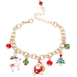 Christmas Bracelet Santa Clause Deer Christmas Tree Ball Pendant Gold Chain Bracelet Holiday Christmas Jewelry Gift for Women Girls Christmas Birthday Gifts Christmas Stocking Stuffers Party Favors G