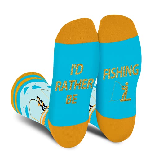 AGRIMONY Funny Fishing Socks for Men Teen Boys-I’d Rather Be Fishing Fun Novelty Funky Cool Crazy Silly Crew Socks-Valentines Day Funny Fisherman Fishing Gifts Christmas Stocking Stuffers