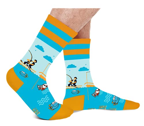 AGRIMONY Funny Fishing Socks for Men Teen Boys-I’d Rather Be Fishing Fun Novelty Funky Cool Crazy Silly Crew Socks-Valentines Day Funny Fisherman Fishing Gifts Christmas Stocking Stuffers