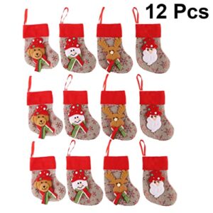 Amosfun Old Men Gifts 12pcs Christmas Stockings Cloth Bag Christmas Hanging Socks Christmas Tree Decorations for Party Kids Teens Stocking Stuffer