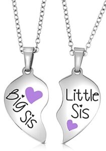 valentine’s day gift ideas for girls, teens, tweens, big sister & little sister split broken heart easter basket stuffers, women, teenagers, sister necklace jewelry gift set for 2, birthday present for granddaughters, daughters, nieces (purple)