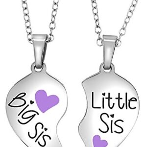 Valentine's Day Gift Ideas for Girls, Teens, Tweens, Big Sister & Little Sister Split Broken Heart Easter Basket Stuffers, Women, Teenagers, Sister Necklace Jewelry Gift Set for 2, Birthday Present for Granddaughters, Daughters, Nieces (Purple)