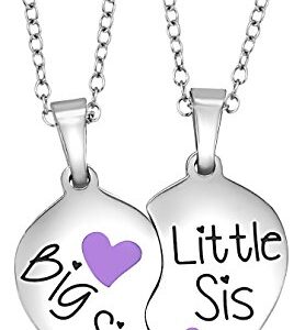 Valentine's Day Gift Ideas for Girls, Teens, Tweens, Big Sister & Little Sister Split Broken Heart Easter Basket Stuffers, Women, Teenagers, Sister Necklace Jewelry Gift Set for 2, Birthday Present for Granddaughters, Daughters, Nieces (Purple)