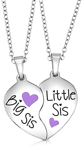 Valentine's Day Gift Ideas for Girls, Teens, Tweens, Big Sister & Little Sister Split Broken Heart Easter Basket Stuffers, Women, Teenagers, Sister Necklace Jewelry Gift Set for 2, Birthday Present for Granddaughters, Daughters, Nieces (Purple)