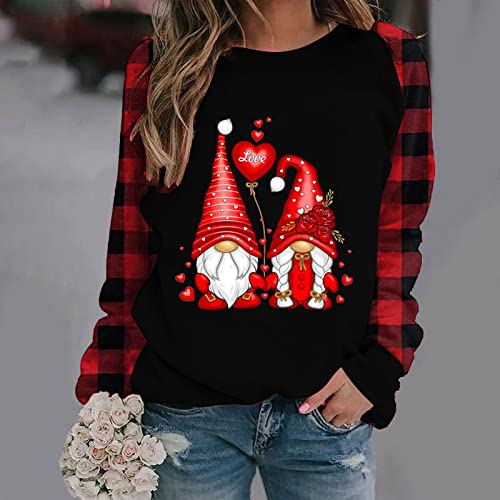 Women's Valentines Tops Happy New Year Shirts Stocking Stuffers for Teens Long Sleeve Shirts for Women Black