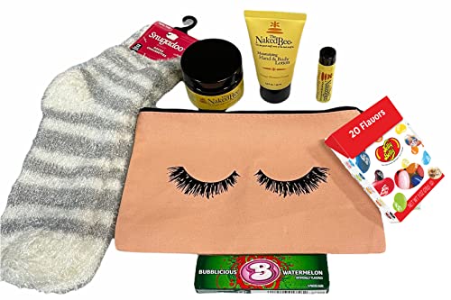 Twisted Anchor Trading Company 7 pc Valentine Gifts For Teens, Women, Valentine Gifts for Girls, Includes Bath & Body Products, Fuzzy Socks, gum and is tucked inside a cute cosmetic case