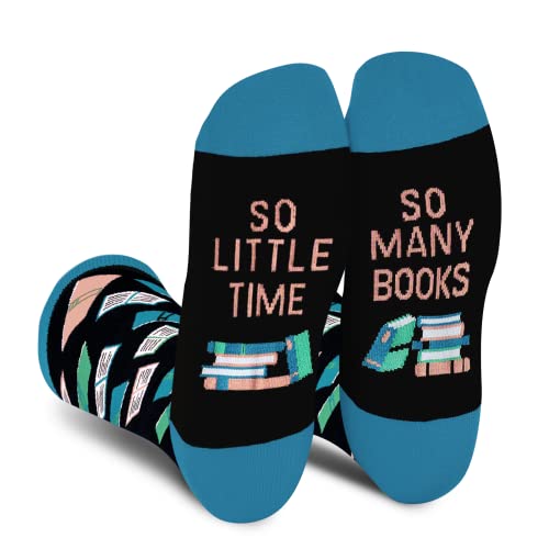 Funny Socks for Men Women Teens Boys - So Little Time So Many Book Novelty Fun Crew Socks-Funky Cotton Crazy Socks with Sayings-Valentines Day Funny Gifts Silly Christmas Stocking Stuffers