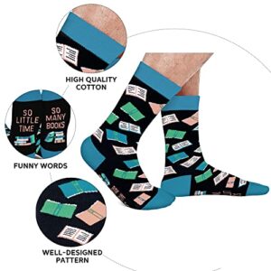 Funny Socks for Men Women Teens Boys - So Little Time So Many Book Novelty Fun Crew Socks-Funky Cotton Crazy Socks with Sayings-Valentines Day Funny Gifts Silly Christmas Stocking Stuffers