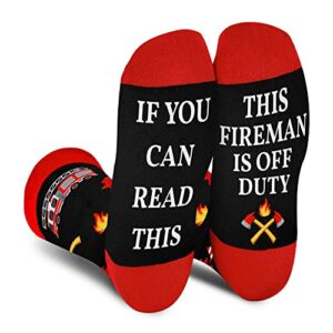 funny socks for men and women – if you can read this fireman is off duty novelty crew socks – mens boys teens crazy colorful funky cotton socks-valentines day gifts christmas stocking stuffers