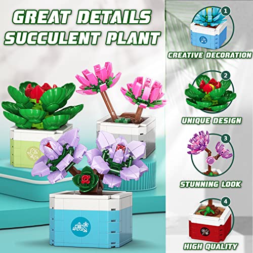 WISEPLAY Succulent Building Blocks Set - Christmas Stocking Stuffers for Woman and Teens Girls - Unique Flower Home Décor Idea - Build & Display Creative Building Project for Women and Teens