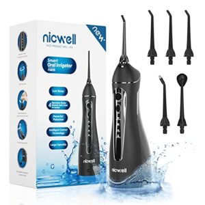 water dental flosser cordless for teeth – nicwell 4 modes dental oral irrigator, portable and rechargeable ipx7 waterproof powerful battery life water teeth cleaner picks for home travel