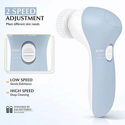 Facial Cleansing Brush Face Scrubber: COSLUS 7in1 JBK-D Electric Exfoliating Spin Cleanser Device Waterproof Deep Cleaning Exfoliation Rotating Spa Machine - Electronic Acne Skin Wash Spinning System