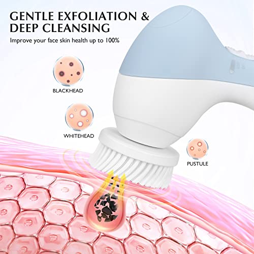 Facial Cleansing Brush Face Scrubber: COSLUS 7in1 JBK-D Electric Exfoliating Spin Cleanser Device Waterproof Deep Cleaning Exfoliation Rotating Spa Machine - Electronic Acne Skin Wash Spinning System