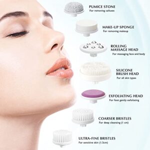 Facial Cleansing Brush Face Scrubber: COSLUS 7in1 JBK-D Electric Exfoliating Spin Cleanser Device Waterproof Deep Cleaning Exfoliation Rotating Spa Machine - Electronic Acne Skin Wash Spinning System