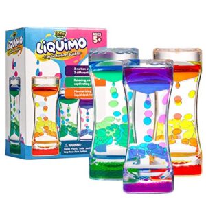 yoya toys liquimo – liquid motion bubbler for kids and adults (3-pack) – hourglass liquid bubbler – timer for sensory play, fidget toy – stress management – cool desk décor