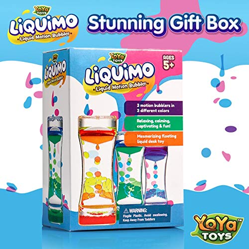 Yoya Toys Liquimo - Liquid Motion Bubbler for Kids and Adults (3-Pack) - Hourglass Liquid Bubbler - Timer for Sensory Play, Fidget Toy - Stress Management - Cool Desk Décor