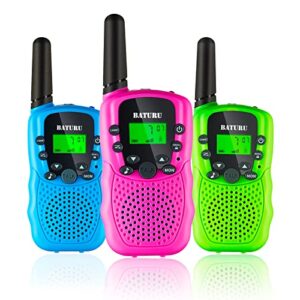 walkie talkies for kids 3 pack 3 miles, 2 way radio toys for kids with backlit lcd flashlight, christmas or birthday gifts for girls and boys age 3-12 (blue pink green)
