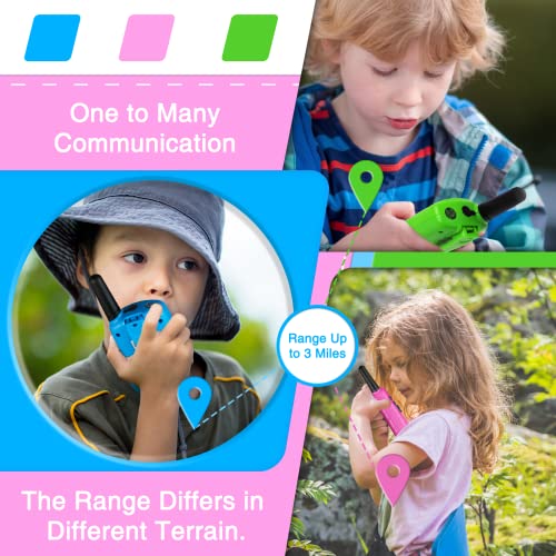 Walkie Talkies for Kids 3 Pack 3 Miles, 2 Way Radio Toys for Kids with Backlit LCD Flashlight, Christmas or Birthday Gifts for Girls and Boys Age 3-12 (Blue Pink Green)