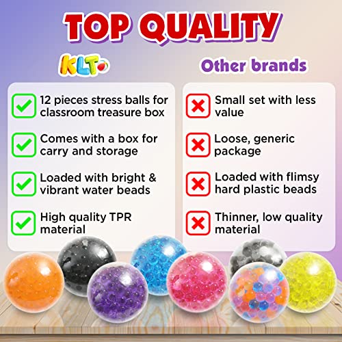 KLT Sensory Stress Balls Set 12 Pack for Adults and Kids - Sensory Toys for Autistic Children, Fidget Toys Stress Relief, Squishy Toys for Students, Prize Box Toys for Classroom, Party Favors