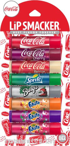 Lip Smacker Coca-Cola Flavored Lip Balm, 8 Count, Flavors Coke, Cherry Coke, Vanilla Coke, Sprite, Root Beer, Orange Fanta, Grape Fanta, Strawberry Fanta