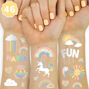 xo, fetti rainbow temporary tattoos – 46 glitter styles | unicorn birthday party supplies, oh happy day baby shower, magical party favors