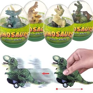 4 Pack Jumbo Eggs with Dinosaur Pull Back Cars, Dinosaur Toys for Kids,Dino Vehicles for Christmas Party Favors,Goodie Bag, Birthday Gifts