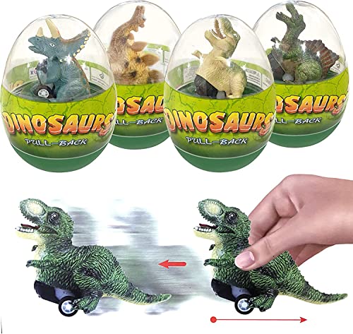 4 Pack Jumbo Eggs with Dinosaur Pull Back Cars, Dinosaur Toys for Kids,Dino Vehicles for Christmas Party Favors,Goodie Bag, Birthday Gifts