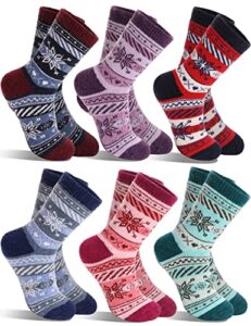 ebmore kids wool socks for boys toddlers girls warm winter hiking thick cozy thermal boot heavy crew christmas gifts for kids stocking stuffer snow soft child socks 6 pairs (snowflake,4-7 y)