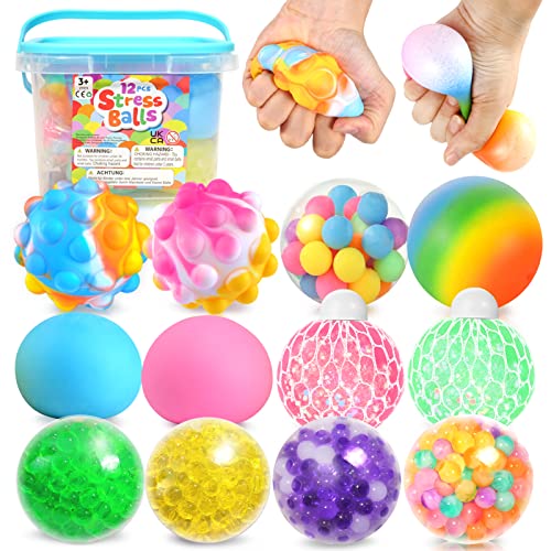 OleOletOy Sensory Stress Balls for Kids and Adults - 12 Pack Various Fidget Toys Filled with Water Beads - Sensory Toys Calming Tool for Autism, ADHD, and Anxiety Relief, Easter Basket Stuffers