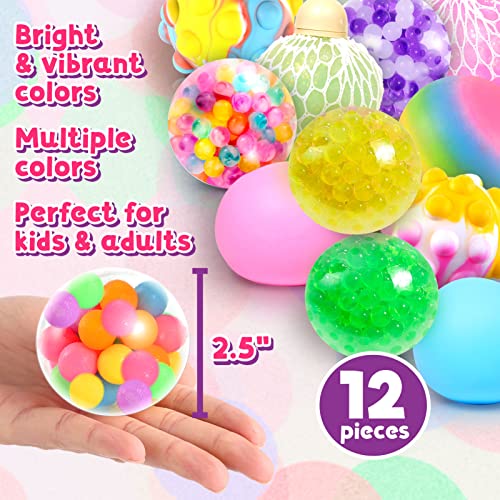 OleOletOy Sensory Stress Balls for Kids and Adults - 12 Pack Various Fidget Toys Filled with Water Beads - Sensory Toys Calming Tool for Autism, ADHD, and Anxiety Relief, Easter Basket Stuffers