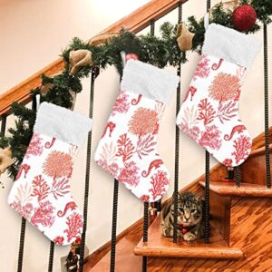 Kigai Christmas Stockings Coral Seahorse Large Candy Stockings Stuffers Kids Cute Xmas Sock Decorations 1PC for Home Holiday Party 12" x18"