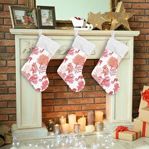 Kigai Christmas Stockings Coral Seahorse Large Candy Stockings Stuffers Kids Cute Xmas Sock Decorations 1PC for Home Holiday Party 12" x18"