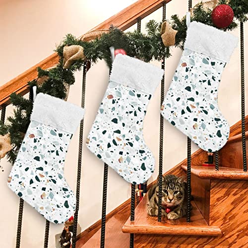 Kigai Christmas Stockings Classic Terrazzo Large Candy Stockings Stuffers Kids Cute Xmas Sock Decorations 1PC for Home Holiday Party 12" x18"