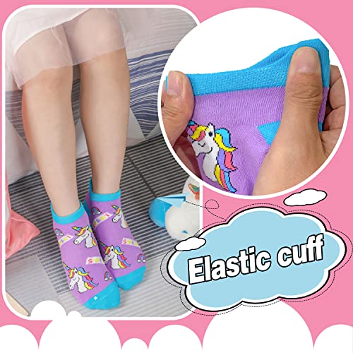 Kids Girls Unicorn Socks Ankle Low Cut No Show Cute Novelty Fashion Cartoon Gifts Stocking Stuffers Socks 6 Pairs (Unicorn,9-14 Y)