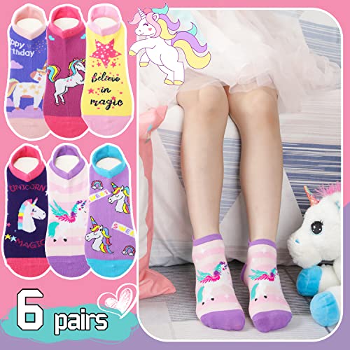 Kids Girls Unicorn Socks Ankle Low Cut No Show Cute Novelty Fashion Cartoon Gifts Stocking Stuffers Socks 6 Pairs (Unicorn,9-14 Y)